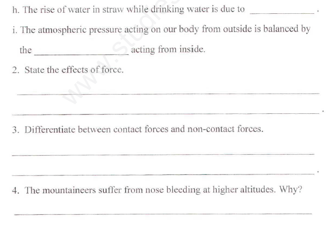 Cbse Class Science Force And Pressure Assignment